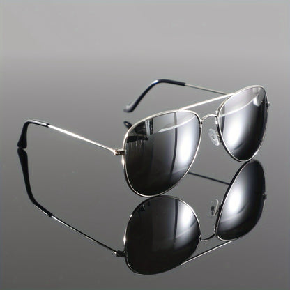 1 Pair of Men's Silvery Reflective Metal Oval Double Beam Retro Mature Personality and Casual Fashion Glasses
