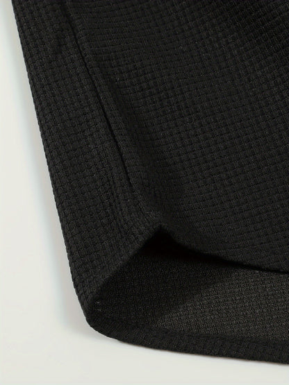 New Long Sleeve Buttoned Hooded Jacket and Rope Pants Set for Spring and Autumn, Waffle Solid Classic Men's Sports 2pcs Sports Suit - Sports Suit for Outdoor Sports Enthusiasts, Breathable and Comfortable