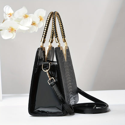 Elegant Tote Bag for Women, Large Capacity Crocodile Pattern Shoulder Bag, Lightweight with Zipper Closure, Polyester Lined, Versatile Fashion Accessory