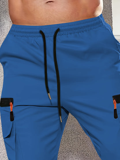 1pc Men'S Fashion Casual Cargo Pants, Solid Color Polyester Non-Stretch Fabric, All-Season Regular Fit with Multiple Pockets, Woven Straight-Leg Trousers for Sports and Leisure