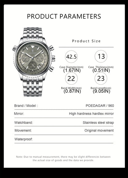 POEDAGAR New waterproof luminous calendar stainless steel ultra-thin Men's watch fashion students Korean business luxury youth chronograph quartz wristwatch., Perfect for Thanksgiving