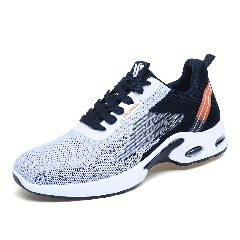 All-Season Breathable Knit Men'S Shoes with Cushioning Air Cushion for Sports, Lightweight And Soft Elastic Running Fitness Shoes, Versatile for Daily Commuting, Lace-Up, Low Top, Fabric Upper, Fabric Inner, PVC Sole, Fabric