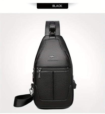 New Men'S Chest Bag 2024 Genuine Faux Leather Texture Crossbody Bag Casual Shoulder Bag Men'S Large Capacity Backpack Trendy