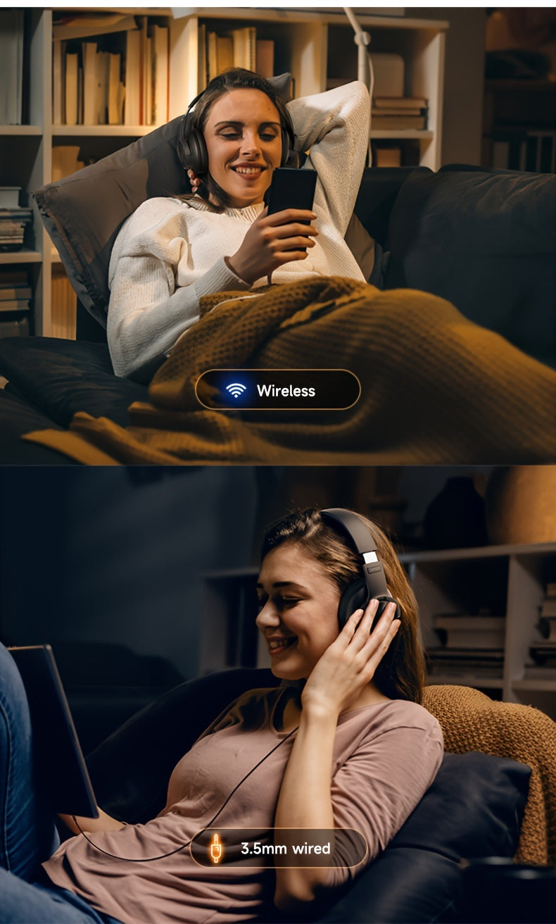 Picun B8 Wireless Gaming Headphones with 120H Playtime, 3 EQ Customization & Game Mode, Noise Isolation, Foldable Over-Ear Design, Wireless, USB-C Charging, Built-in Mic for PC/Laptop/Phone/Travel (Black), Wireless Gaming Hea