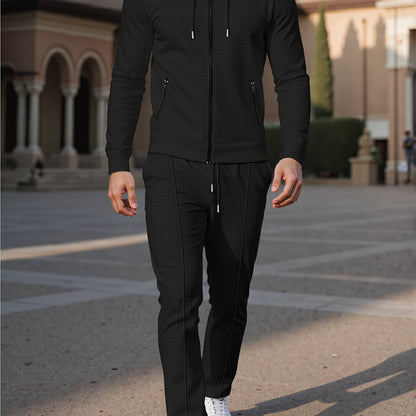New Style Autumn Men's 2pcs Set, Casual Hooded Long Sleeve Zip-Up Sweatshirt and Drawstring Jogger Pants with Pockets, All-Season Outfit for Men