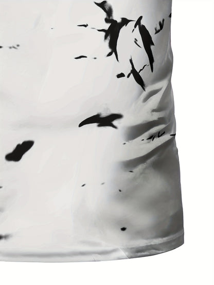 Men's High-Elasticity Anti-Tear Graffiti T-Shirt - Black & White Geometric Print, Tight-Fit Athletic Top for Gym, Running, Yoga & Casual Summer Wear, Gym Clothes, Highelastic Polyester, Short Sleeve Design