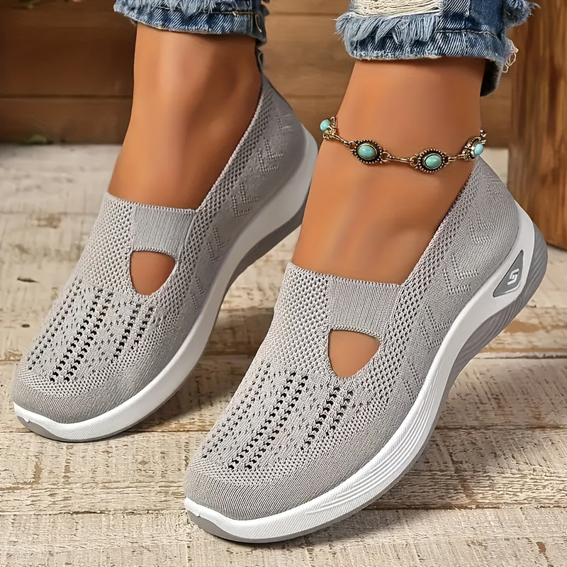 Women'S Breathable Knit Ballet Flats, Comfortable Fabric Walking Shoes, Round Toe, Rubber Sole, with Hand Washable for All-Season Wear