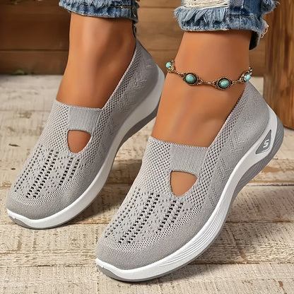 Women'S Breathable Knit Ballet Flats, Comfortable Fabric Walking Shoes, Round Toe, Rubber Sole, with Hand Washable for All-Season Wear