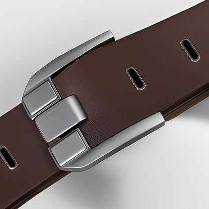 Men'S Genuine Leather Belt with Alloy Buckle - Elegant Black Design, Medium Width for Business & Casual Wear, Sweat-Resistant, Durable Alloy Buckle, Perfect for Waist Size, All-Season Use, Ideal for Jeans & Formal Attire, For
