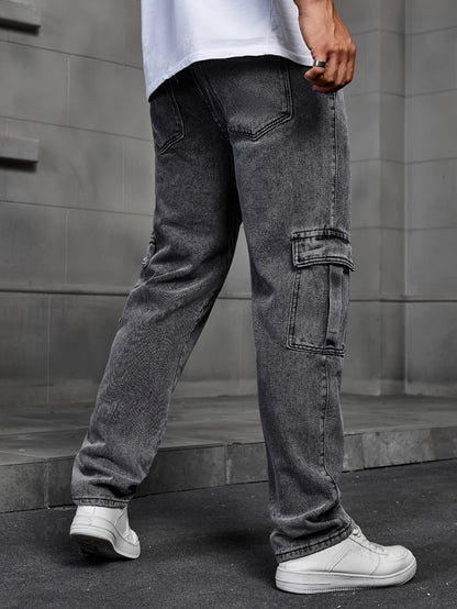 Men's Classic Blue Denim Jeans - 80%, Regular Fit, Machine Washable, Solid Color, All-Season Casual Wear, Comfortable Denim | Relaxed Fit Jeans | Textured Denim Pants