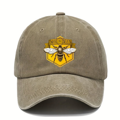 Men's Adjustable Baseball Cap with Hexagonal Bee Graphic & "SAVE THE BEES" Print - Breathable Sun Protection, Hand Washable, Casual Outdoor Sports Hat for Men, Breathable Fabric, Baseball Hat