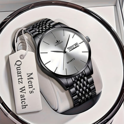 FOURRON Men's Luxury Stainless Steel Quartz Watch with Date & Calendar - Luminous, Fashionable Casual Design for Business, Travel & Casual Attire - Perfect Birthday Or Holiday Gift Valentine's Day