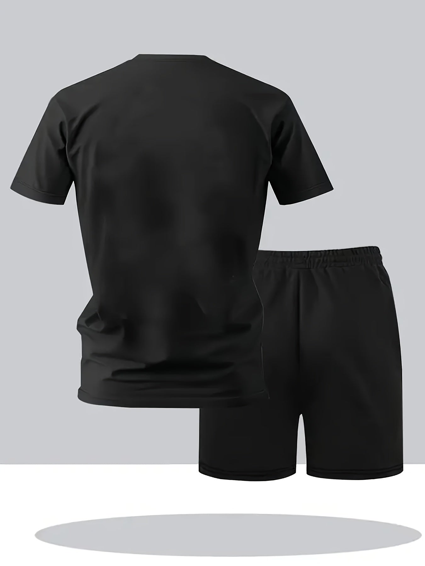 Paris Gradient Letter Print Men's Two-Piece Set: Crew Neck Short Sleeve T-Shirt and Drawstring Shorts Summer Casual Sportswear