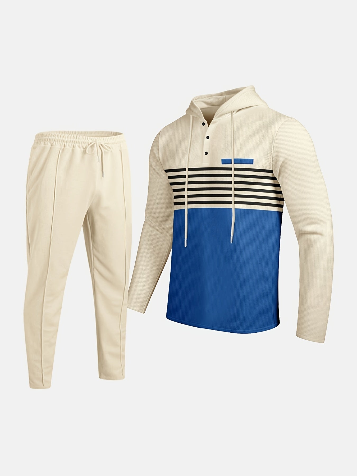 New Men's Casual Set Outdoor Versatile High Fashion Men's Hoodie Color blocked Striped Long Sleeve Top Long Pants Two Piece Set for Men