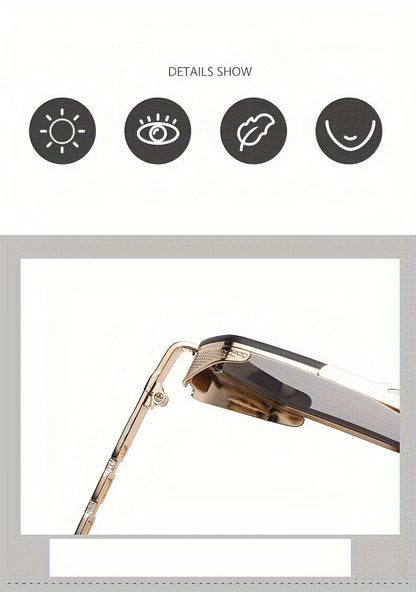 1pc Stylish Polygonal Golden Frame Fashion Glasses with Chain Link Design - Black Metal Fashion Glasses for Fashion-Forward Look