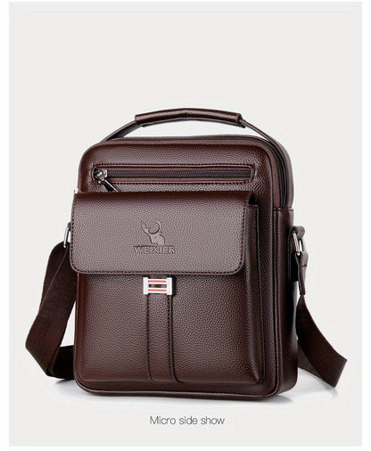 WEIXIER Men's Vintage Business Casual Adjustable Shoulder Bag - Black, Multiple Compartments, Zippered Pockets, Compact Design for Everyday Use, Everyday Shoulder Bag | Vintage Style Bag | Secure Zip Closure, Small Crossbody