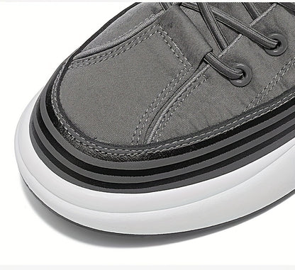 Men's Breathable Casual Sneakers - 2025 Spring New Design, Low-Top Elastic Lace-Up, Grey & White PU Upper with Cushioned EVA Insole & Durable PVC Sole for All-Season Outdoor Running, Gym, Daily Wear, Gym Shoes, Sleek Sporty D