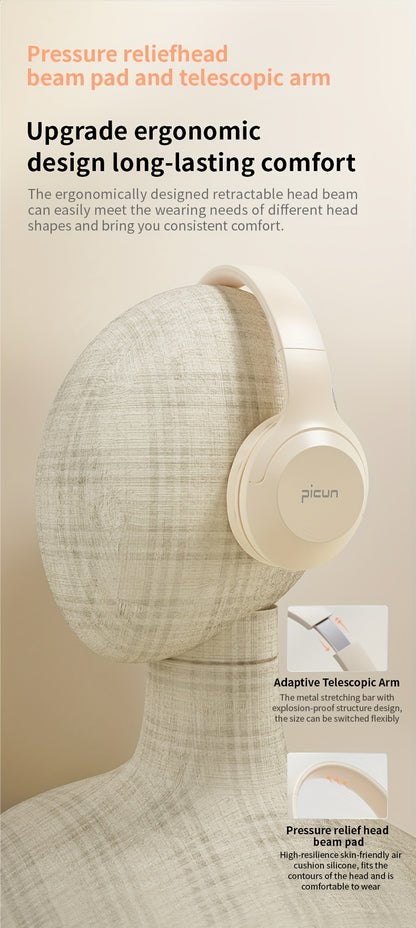 Picun B-01S Wireless Headphones, HD Stereo Sound Over Ear Headphones with Built-in Microphones, Deep Bass 46 Hours Playtime, Headset HiFi Stereo Foldable Lightweight Headset, TF/For Cellphone/PC/Home.