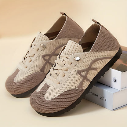 Women's Lightweight Breathable Slip-On Sneakers - Casual Low-Top Shoes with Knit Fabric Upper & Durable PVC Sole, Comfortable for Indoor Outdoor Spring Wear, Brown & Black, Ladies Sneakers