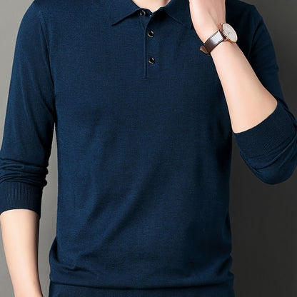 Men's 6% Wool Blend Thermal Long Sleeve Sweater Shirt - Anti-Pilling Casual Button-Up Collar Top for Layering, Soft Warm Pullover for Spring Fall Winter Outdoor & Casual Attire, Antipilling Fabric