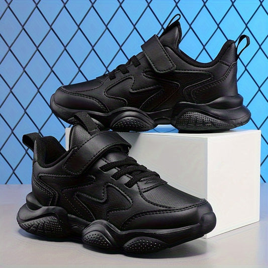 Boys' Lightweight Soft Casual Sneakers with No-Lace Design - Breathable Synthetic, MD Sole for Hiking & Daily Wear, Low-Top Round Toe, Black, Hiking Shoes, Stylish Sportswear, Fabric Lined Interior