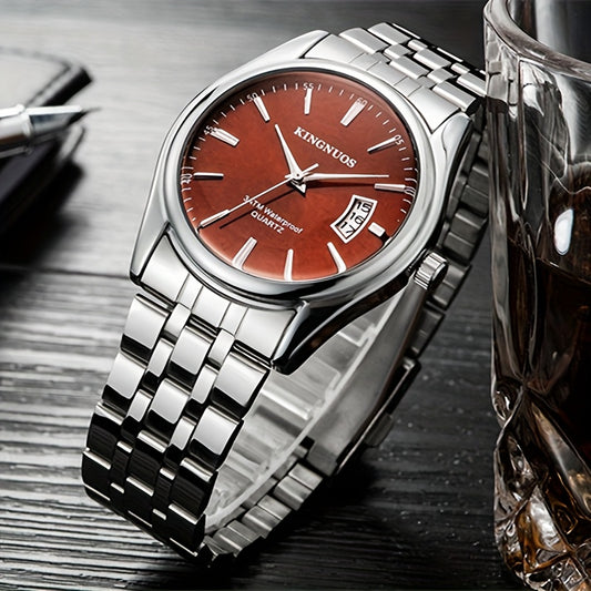 1pc New Fashion Stainless Steel Trendy High-end Atmosphere Luxury Elegant Business Travel Vacation Simple Versatile Men'S and Women'S Quartz Watch with Date
