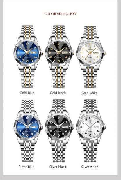 Elegant Women'S Quartz Watch with Date Display - Waterproof, Durable Zinc Alloy Case & Stainless Steel Band, Golden-Tone Dial, Ideal for Casual Attire & Gifting, Waterproof Watch | Elegant Timepiece | Quartz Movement