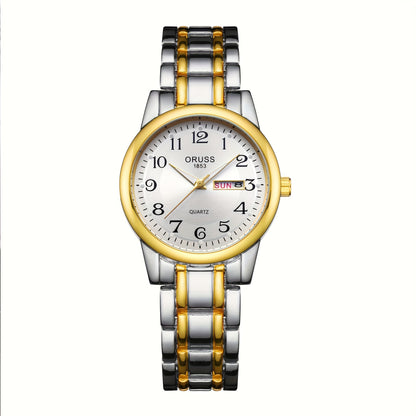 Elegant Women's Quartz Watch - Stainless Steel Band, Alloy Case with Dual Calendar Feature, Non, Round Shape