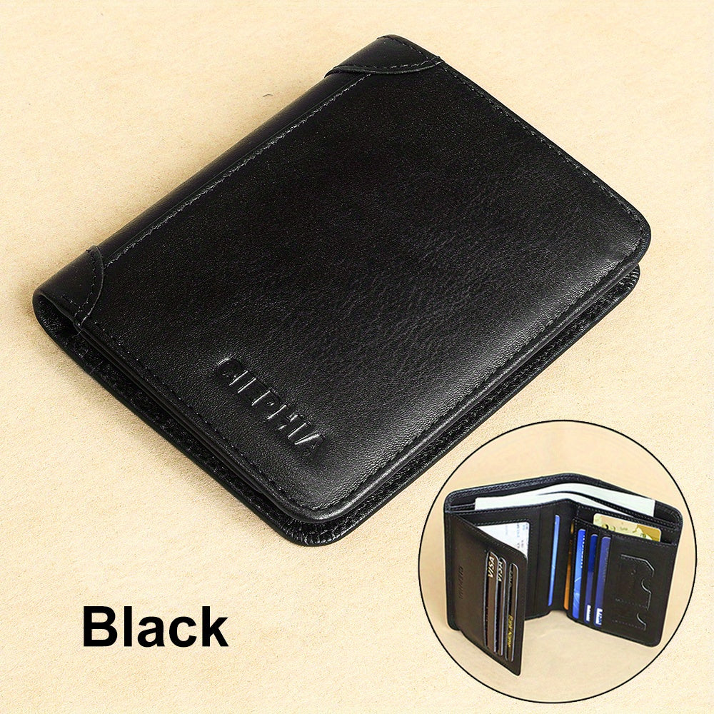 1pc CIEPHIA Vintage Genuine Leather RFID Blocking Wallet for Men - Slim, Multi-Functional ID & Credit Card Holder, Deep Brown with Embossed Logo, Ideal Gift for Valentine's Day