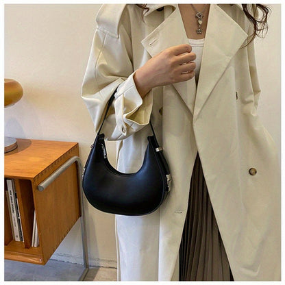 1pc Trendy Crescent Moon Shoulder Bag for Women - Large Capacity, Casual Underarm Purse in Black/Brown/White/Beige, with Polyester Lining, Zip Closure, Perfect for Commuting & Everyday Use, Crossbody Purse, Minimalist Handbag
