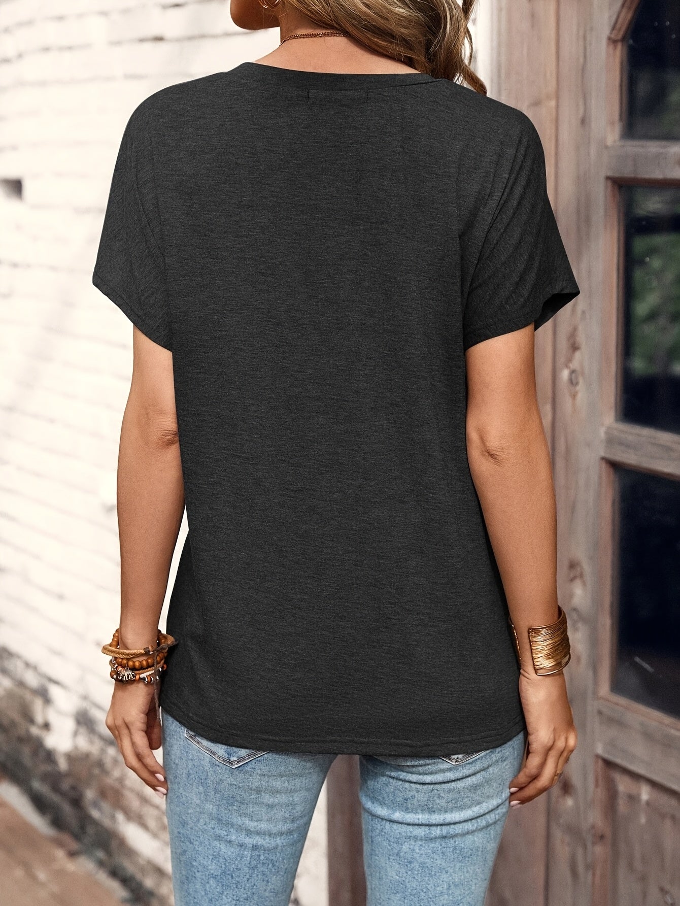 Elegant Women's Light Blue Summer T-Shirt - Chic Button Detail, Short Sleeve, Crew Neck, Polyester Blend, Machine Washable, with Smooth Texture - Perfect for Casual or Dressy Occasions