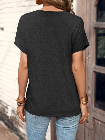 Elegant Women's Light Blue Summer T-Shirt - Chic Button Detail, Short Sleeve, Crew Neck, Polyester Blend, Machine Washable, with Smooth Texture - Perfect for Casual or Dressy Occasions