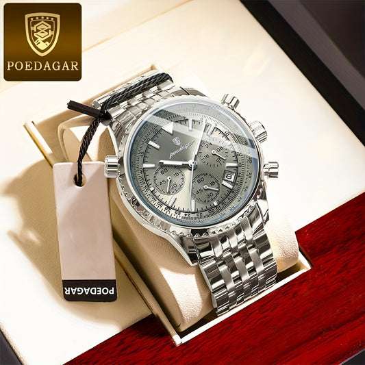 POEDAGAR New waterproof luminous calendar stainless steel ultra-thin Men's watch fashion students Korean business luxury youth chronograph quartz wristwatch., Perfect for Thanksgiving
