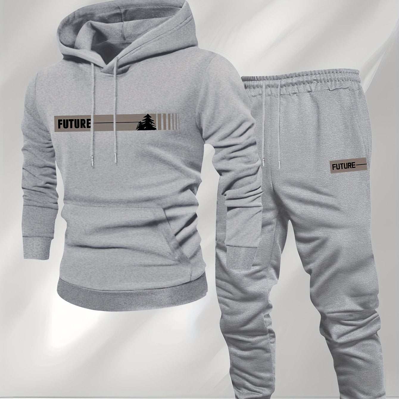 New Autumn and Winter Men's Fleece-Lined Hooded Sweatshirt Set with Print, Long-Sleeve Hoodie and Drawstring Pants for Couples