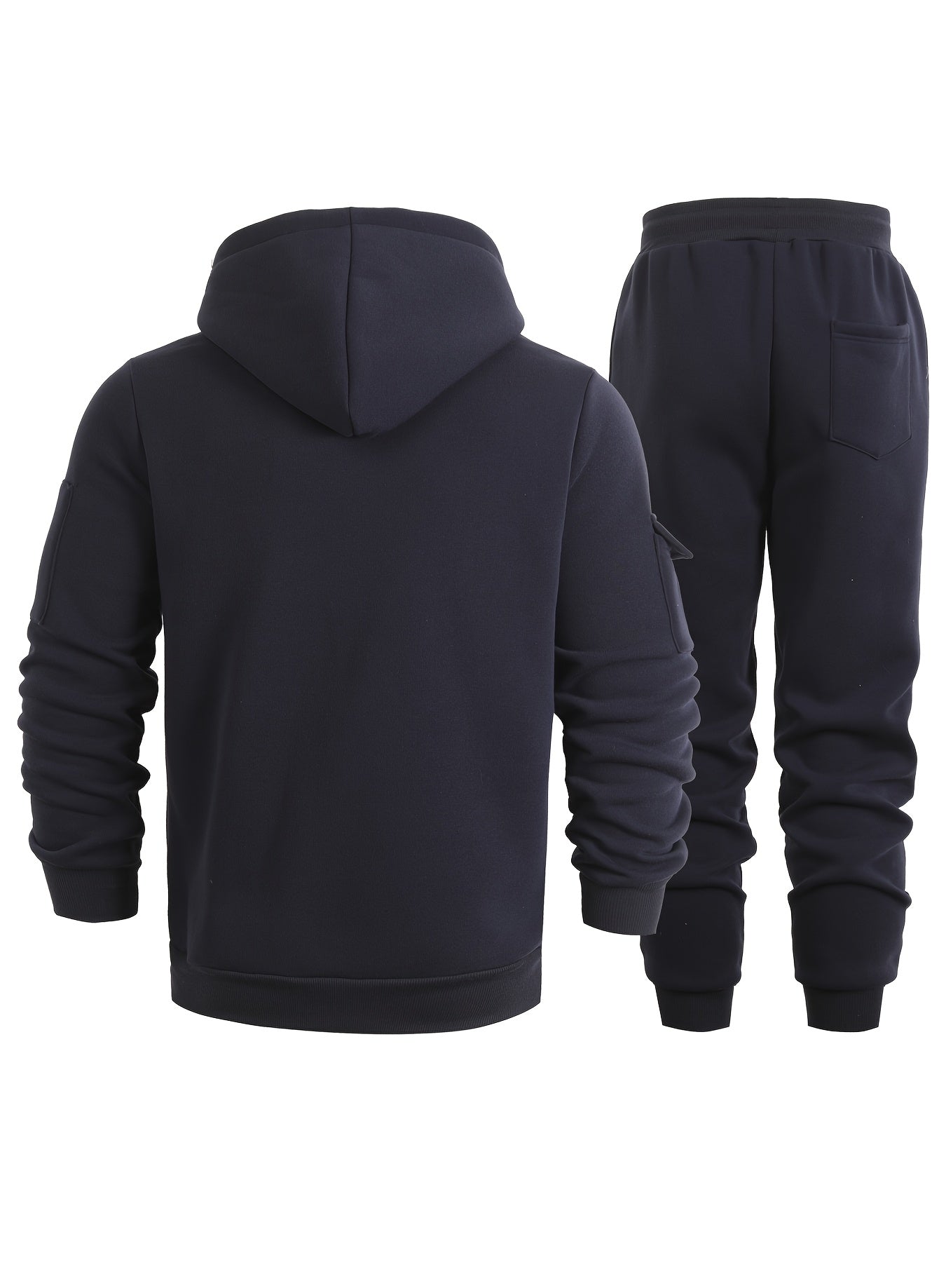 2pcs Men's Solid Color Hooded Long Sleeve Sweatshirt and Jogger Set, Suitable for Spring, Autumn, and Winter Sports Casual Outfit