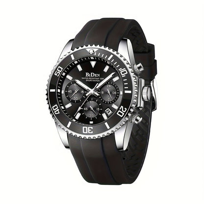 Men'S Sports Watch - Lightweight Silicone Strap with 6-Hand Chronograph, Analog Quarts Movement, 30M Water Resistant, Stopwatch, Calendar, Zinc Alloy Case, Electronic Drive, Non-Rechargeable Button Battery, Perfect for Casual