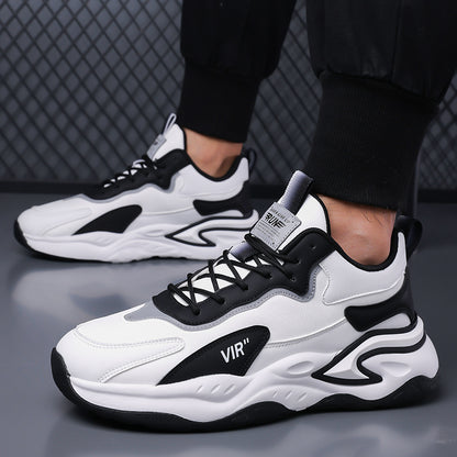Men's Stylish Color-Block Sneakers - Black & Gray with White Accents, Comfortable All-Day Wear, Durable Rubber Sole, Lace-Up Design, Trendy Low-Top Style for Casual or Athletic Use, Casual Sneakers | Fashion Sneakers | Pu Mat