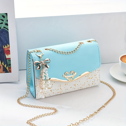 This bag is available in khaki, beige, black, and blue colors. A stylish bohemian beige PU crossbody bag with tassel charm - urban-style flap shoulder bag featuring a metal chain strap, lightweight and portable, ideal for sho