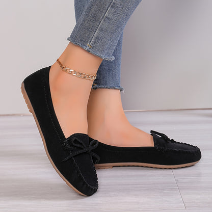 Women's Casual Slip-On Sneakers With Butterfly Knot, Breathable And Lightweight, Rubber Outsole, Fleece Lining, Perfect For Autumn