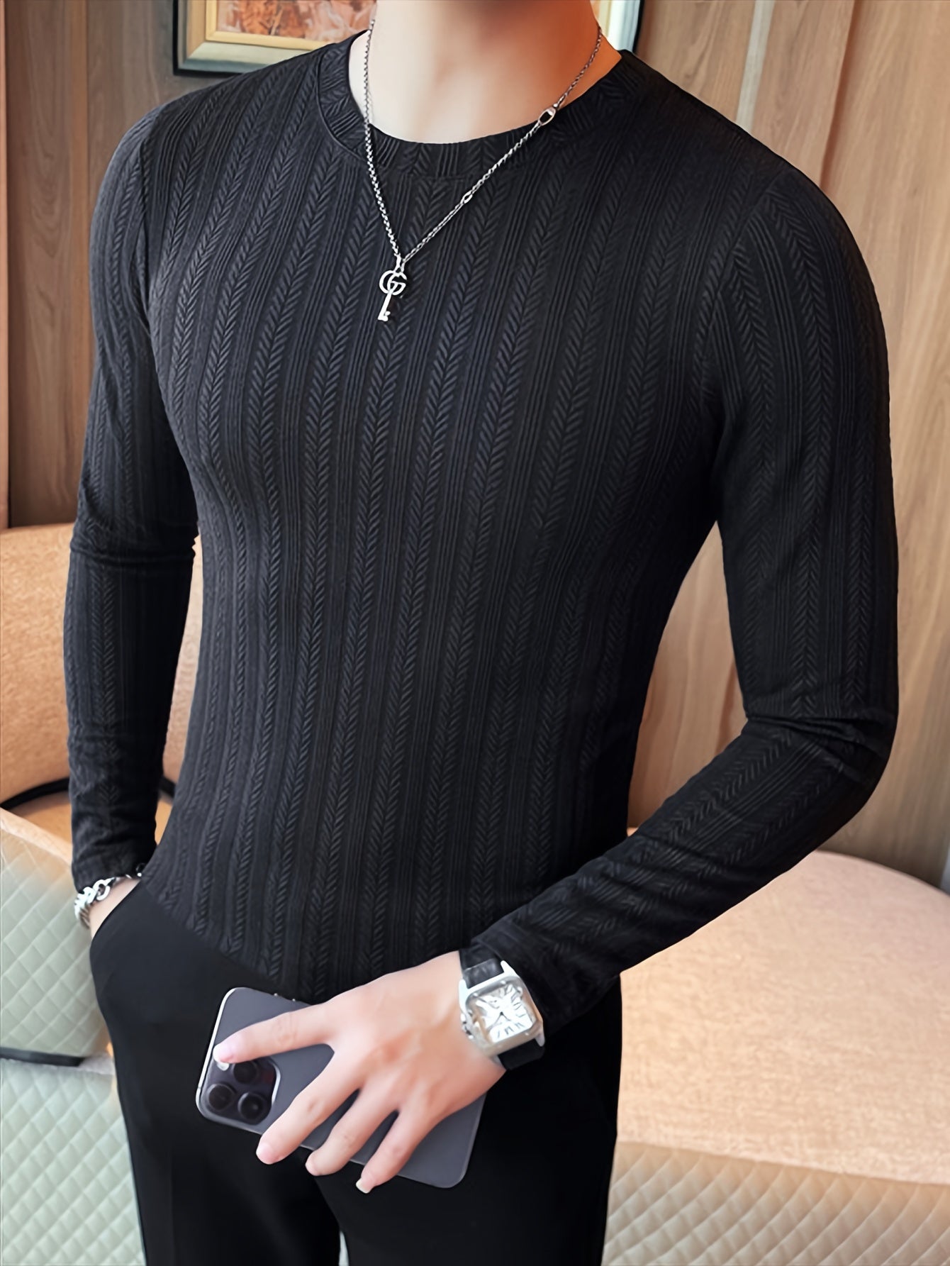 Men's Slim-Fit Long Sleeve T-Shirt - Casual & Stylish, Perfect for Fall/Winter, Machine Washable