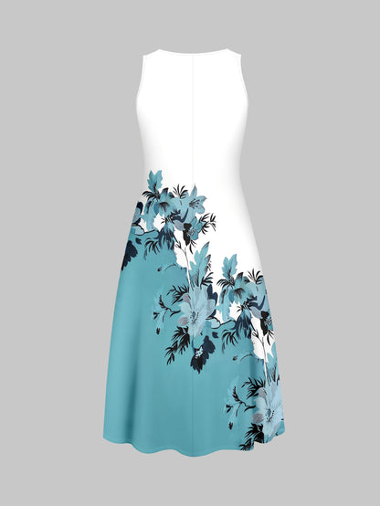 Fashion Women's solid color small cardigan and floral print patchwork dress two-piece set