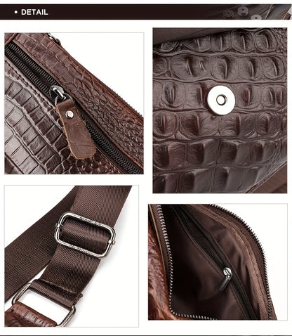 HUMERPAUL Men'S Casual Brown Leather Crossbody Bag with Alligator Print - Adjustable Strap, Multi-Compartment, Everyday Commute Shoulder Bag, Everyday Bag | Casual Style Bag | Adjustable Strap Bag