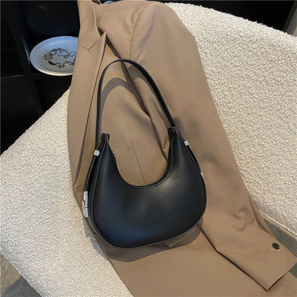 1pc Trendy Crescent Moon Shoulder Bag for Women - Large Capacity, Casual Underarm Purse in Black/Brown/White/Beige, with Polyester Lining, Zip Closure, Perfect for Commuting & Everyday Use, Crossbody Purse, Minimalist Handbag