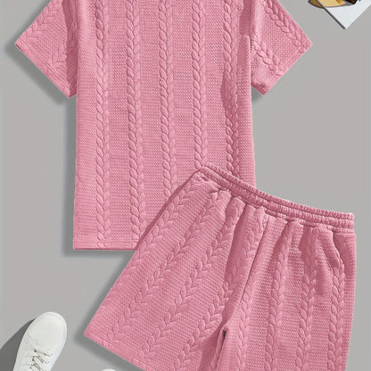 Casual Crew Neck Short Sleeve T-Shirt & Drawstring Shorts - Brown, Summer Outfit