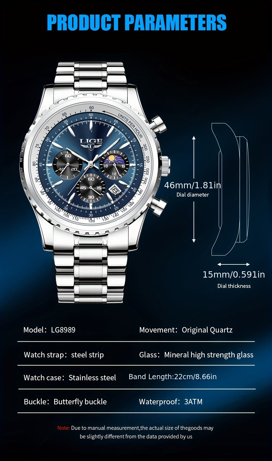 LIGE Top Brand Luxury New Quartz Watch for Women, Luminous Fashion Timepiece for Ladies, Date Chronograph Sports Wristwatch, Men'S Watch