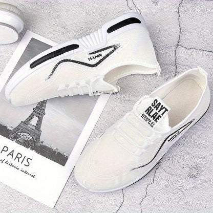 Men's & Women's Breathable Mesh Sneakers with Non-Slip Rubber Sole, Cushioned Comfort & All-Over Foot Coverage (39-44) - Lightweight Low-Top Sneakers for Hiking, Gym, Running, Casual Wear - White/Black Letter Print & Color Bl