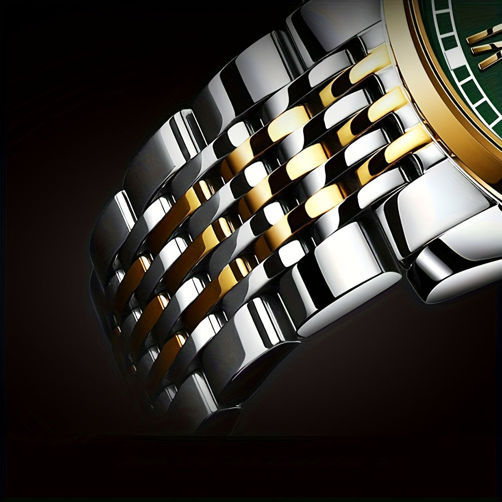 Elegant Men'S Stainless Steel Quartz Watch with Luminous Hands, Date Display & Week Indicator - Classic Design, Non-Waterproof, Battery Powered - Ideal Gift for Christmas, Halloween, Campus Related Events, Everyday Watch|Clas