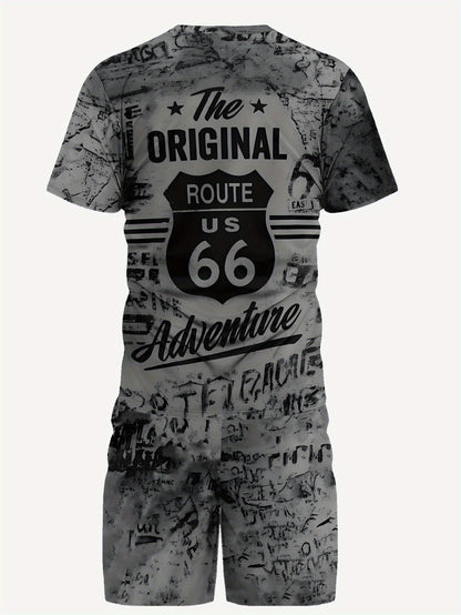 Men's Printed Short Sleeve T-shirt + Shorts Set Casual Sports Suit Breathable Outdoor Leisure Men's T-Shirt Five-Pants Set Summer 3D Printing Set Adult Male