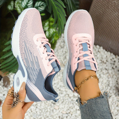 Breathable Mesh Women's Sneakers - Lightweight Soft Sole Lace-Up Low-Top Shoes with Cushioned PVC Sole for Running, Gym, Work & Travel - All-Season Comfort in Black, White, Light Blue, Pink, Grey, Ladies Sneakers, Gym Footwea