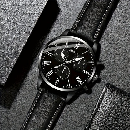 1pc Fashionable Men'S Quartz Watch, Large Dial, Zinc Alloy Case, Round Dial, Faux Leather Strap, Battery Powered, Electronic Drive, Non-rechargeable Button Battery, Business Style Wristwatch (Watch Box Not Included)